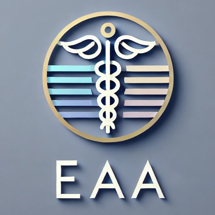 A clean, minimalist, and modern logo designed for a professional personal portfolio. The logo features a Medical Caduceus with EAA - stands for Double Doctor Ebenezer Assefa Amare